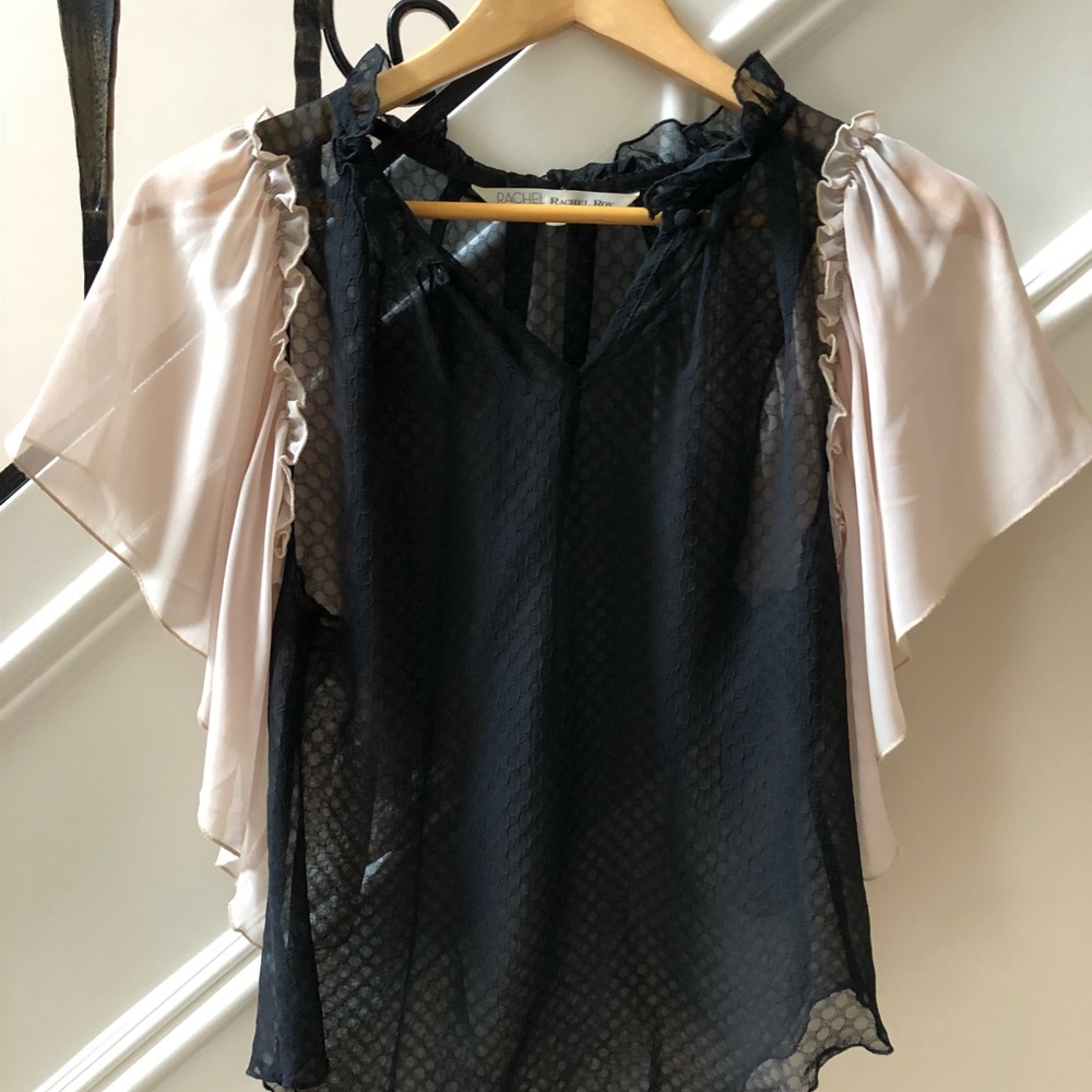 Rachel Roy shear black top with beige sleeve